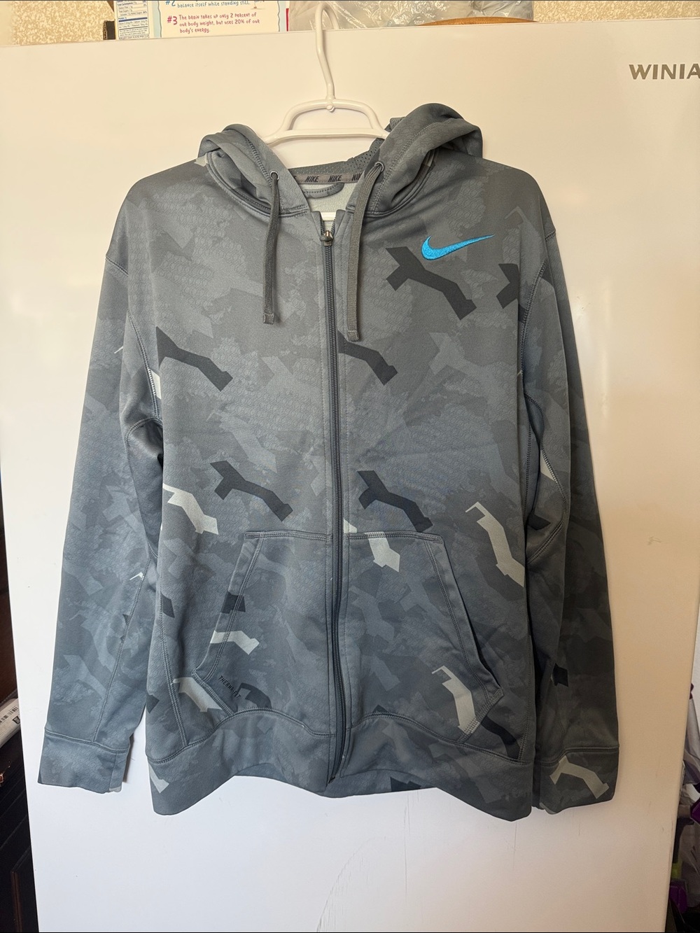 Nike Gray Camouflage Full-Zip Hoodie with Blue Swoosh